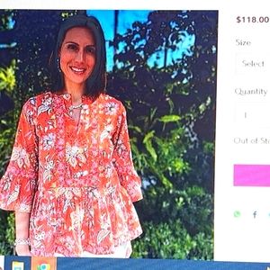 Mary Marshmellow Ruffle Print Top XL pretty orange floral . Cotton excellent